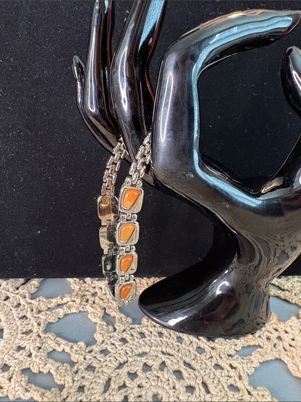 Unmarked Orange Stone Link Bracelet